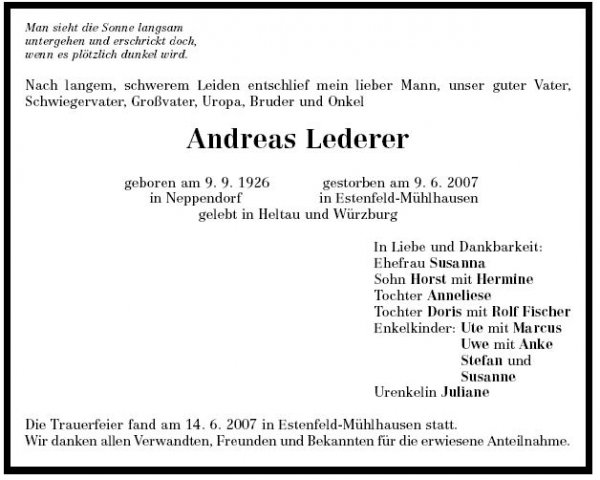 Lederer Andreas 1926-2007Todesanzeige